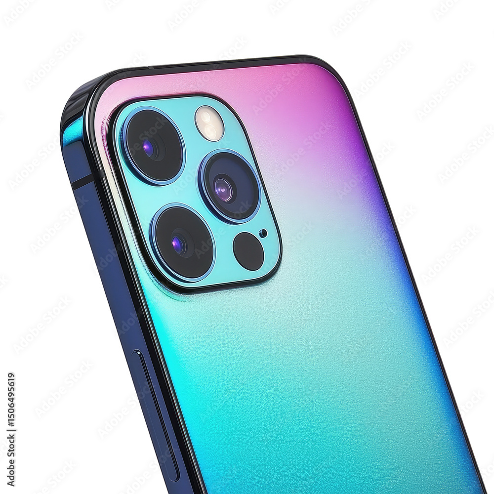 Poster sleek phone with vibrant gradient back and thin frame showcases modern design and technology. colorf
