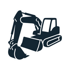 A striking silhouette of a modern excavator stands tall against the horizon, embodying strength