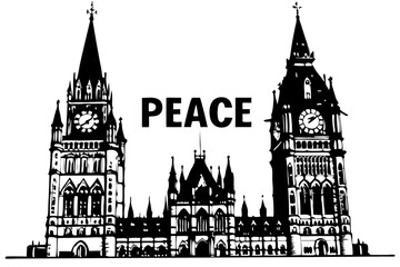 Parliament Building Peace Symbol Black and White Illustration, parliament, building, peace, black, white, society, unity, symbolic, powerful, serenity, politics, visual, justice, liberty, political, t