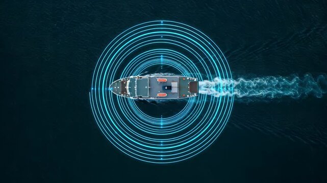 Ship tracked by sonar, concentric circles