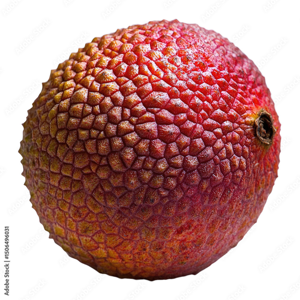 Poster red lychee fruit with bumpy shell, showcasing its vibrant color and unique texture, is tropical deli