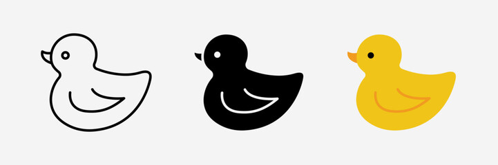 Duck toy icon Set Stroke, Fill and Color Vector Design Illustration on white background.