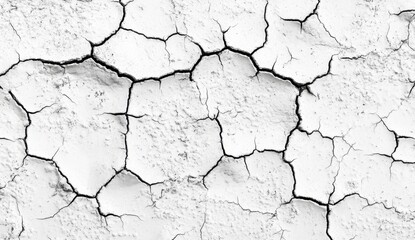 Close-up monochrome view of a cracked, desiccated surface; a textured pattern of fissures in a pale, dry material