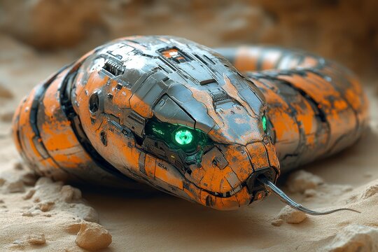 Robotic snake desert landscape sci-fi concept art