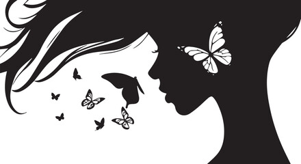 Black woman silhouette with flying butterflies