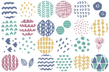 手描きの北欧風パターンイラスト集　円形　エコカラー