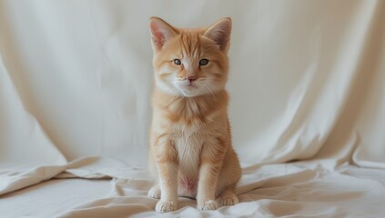 Elegant portrait of a fluffy Pomeranian dog posing gracefully on a light background