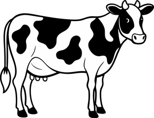 dairy cow engraving black and white outline