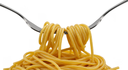 Isolated Photo of Spaghetti on a Fork in Yellow with Transparent Background