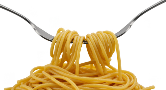 Isolated Photo of Spaghetti on a Fork in Yellow with Transparent Background