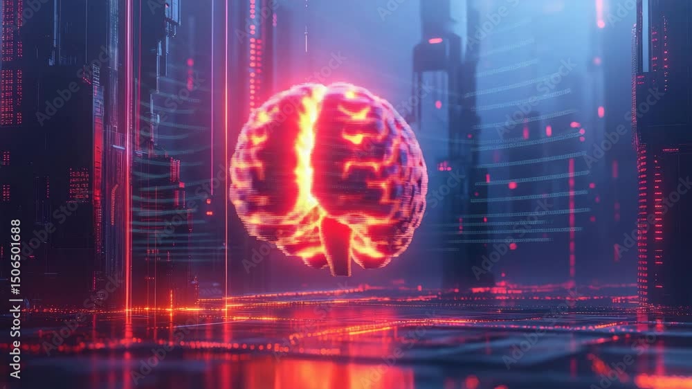 Poster ai brain: futuristic binary circuit