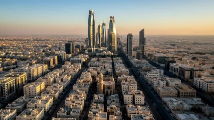 Riyadh Skyline at Dawn: Modern Architecture and Urban Landscape - Powered by Adobe