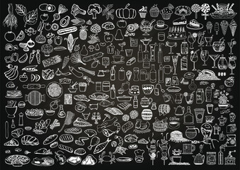Chalkboard food and drink icons collection