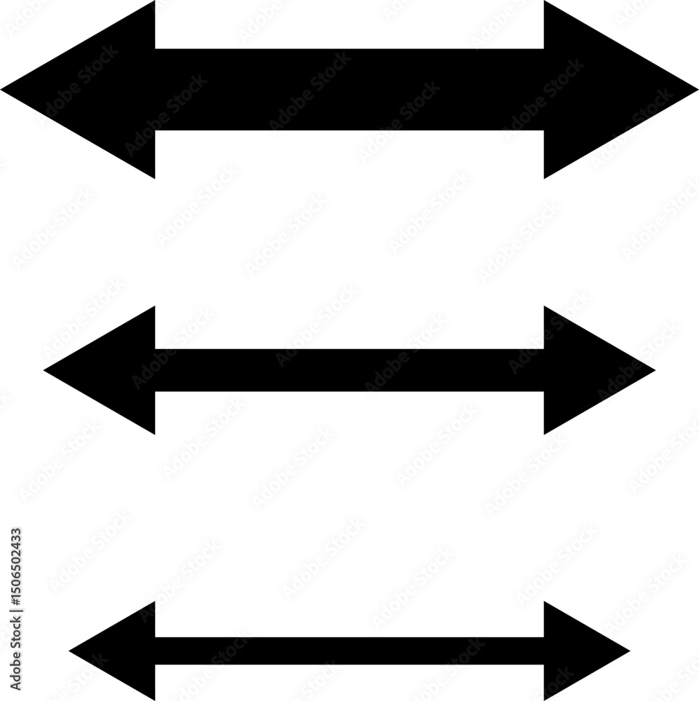 Wall mural set of double sided arrows of different sizes. vector illustration of three bold double arrows in va