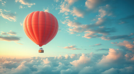 Obraz premium Miniature hot air balloon featuring tiny baskets suspended against a clear sky background. Soft natural lighting enhances the delicate details and vibrant colors for a whimsical, airy miniature scene.