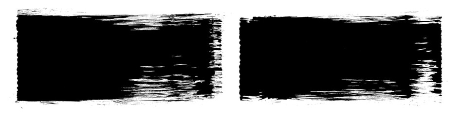 Vector brush strokes. Large blocks of rolled paint. Black ink splatter stripes. Urban punk calligraphy frames. Chinese hand-drawn smears. Grungy long straight swipe set. Modern grunge brushstroke bg