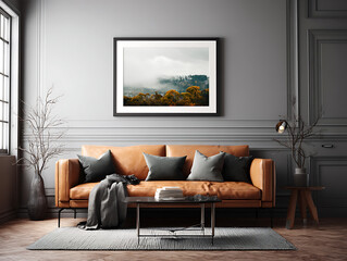 Modern living room with stylish furniture and cozy decor