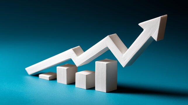 Inflation, rising inflation. Rising prices. White arrow on the chart up, blue background. Growth concept