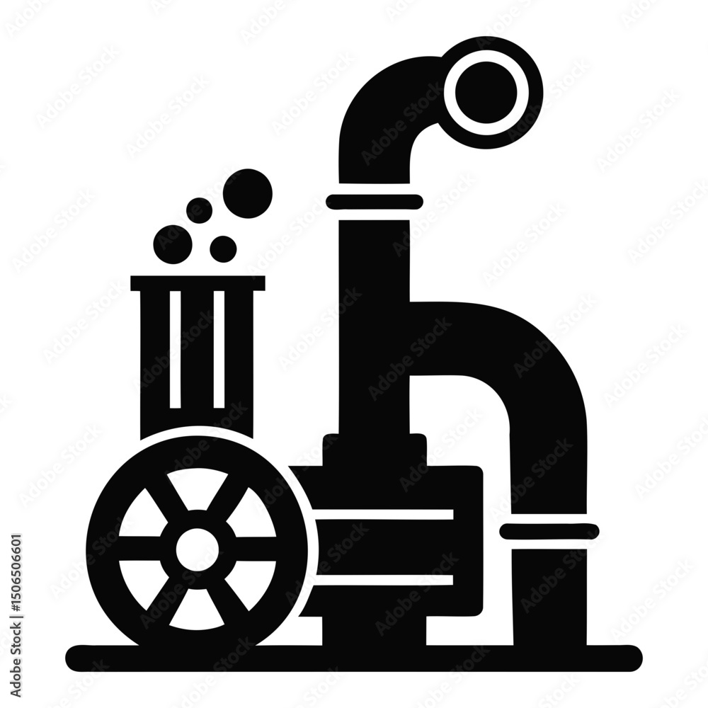 Fototapete very simple steam pipe icon design in different styles black vector silhouette on transparent backgr