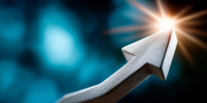 Inflation, rising inflation. Rising prices. White arrow on the chart up, blue background. Growth concept