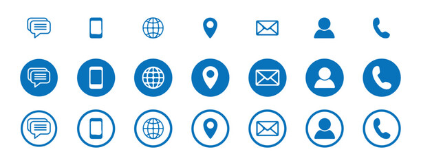 Blue Contact Icons Set for Web and Mobile - vector illustration eps 10
