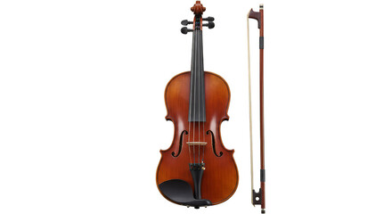Fototapeta premium Isolated Photo of Wooden Violin and Bow on Transparent Background
