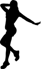 Detailed elegant silhouette of woman with long hair wears short skirt and platform shoes. Ideal for fashion and artistic designs illustration. Abstract slim young woman in mini skirt posing.