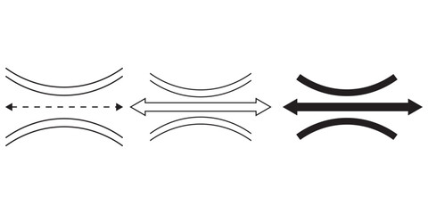 Elasticity line icon, elastic material icon vector set. pressure impact icon, line vector. compression icon, line vector sign. resilience icon flat vector set isolated on white background. 