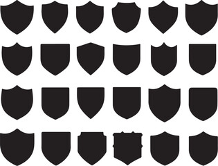 Collection of Blank Shield Silhouette black vector Shapes for Design