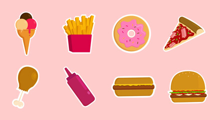 Fast food icons set flat design vector illustration collection