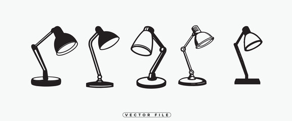 Collection of Black and White Desk Lamp Illustrations in Vector Format