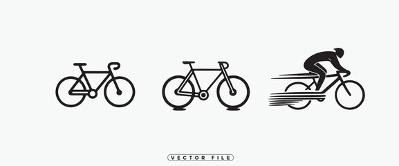 Obraz premium Three Bicycle Icons Road Bike Commuter Bike and Cyclist in Motion