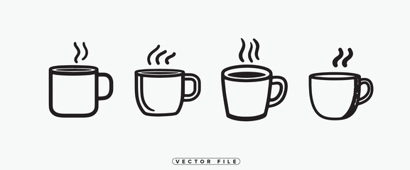 Fototapeta premium Four Steaming Coffee Cups in a Row Black and White Vector