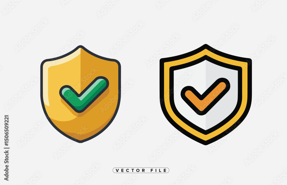 Poster two shields with check marks representing security and protection concept