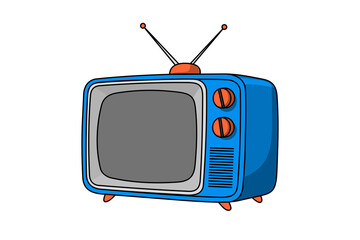 Retro cartoon television with antennas, blue body, red knobs, and vintage style. Perfect for nostalgia, media, or old-fashioned entertainment themes.