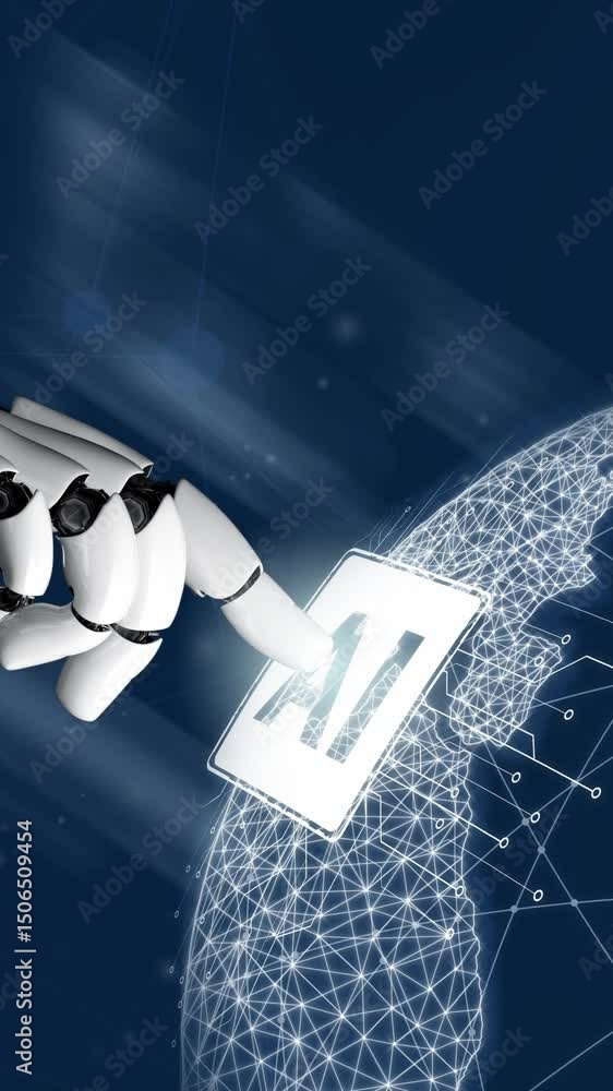 Poster futuristic robot artificial intelligence revolutionary ai technology development and machine learnin