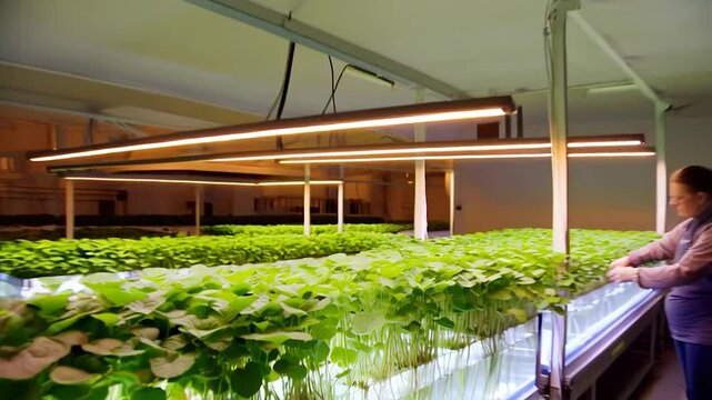 Close-up of many young plants in a hydroponic system
