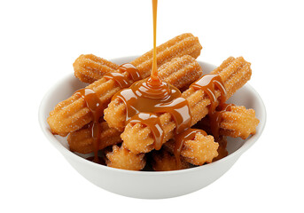 Churros with Caramel Sauce in Bowl on Transparent Background

