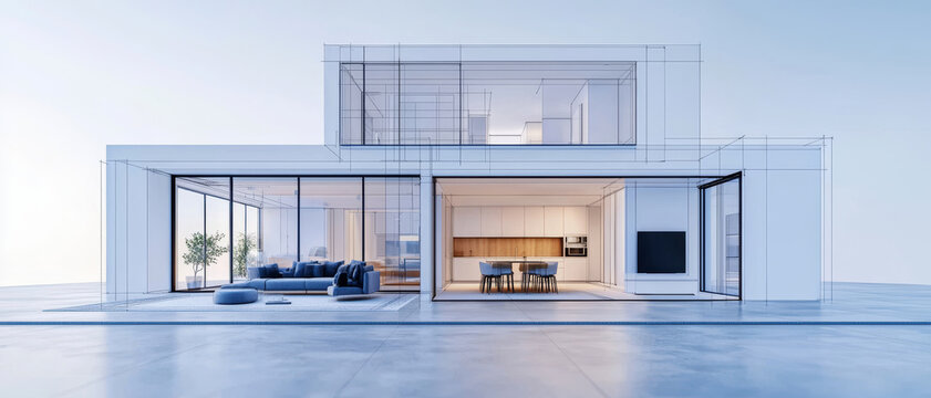 Modern architectural blueprint of a house design concept.