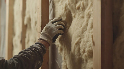 Worker Installing Insulation in a Wall