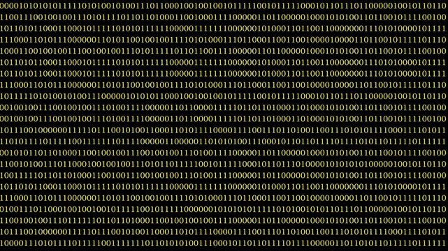 A detailed abstract background featuring binary code patterns in shades of black and gold. The design represents digital technology and data communication.