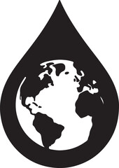 Silhouette vector of a water drop with Earth inside. Ideal for global water conservation, eco, nature, and environmental awareness designs.