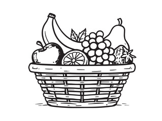 Minimalist fruit basket line art style for modern graphics