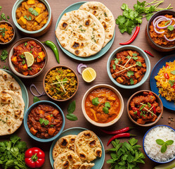 flat lay view of India cuisine food