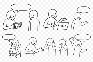  Joyful Cartoon Doodle Characters – Laughing and Cheering Comic Illustration with Thought Bubble