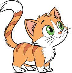 Fototapeta premium Charming Fluffy Kitten Drawing Cartoon Orange and White Cat with Pink Nose and Green Eyes
