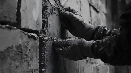 Hands in Gloves Laying Bricks