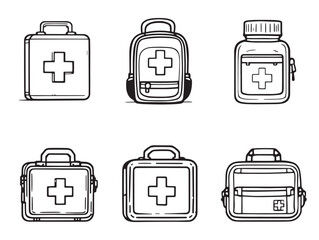 professional first aid kit line art outline for emergency