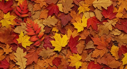 Fototapeta premium Lots of autumn leaves. Abstract composition of yellow and orange foliage for autumn design.