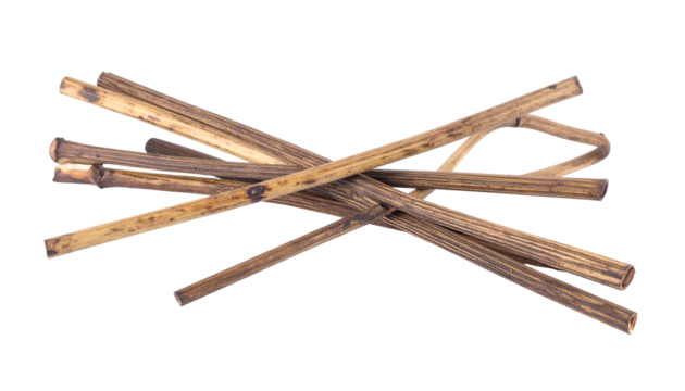 Natural brown reed stalks arranged in simple pile on transparent background for craft material resource or weaving design element - Powered by Adobe